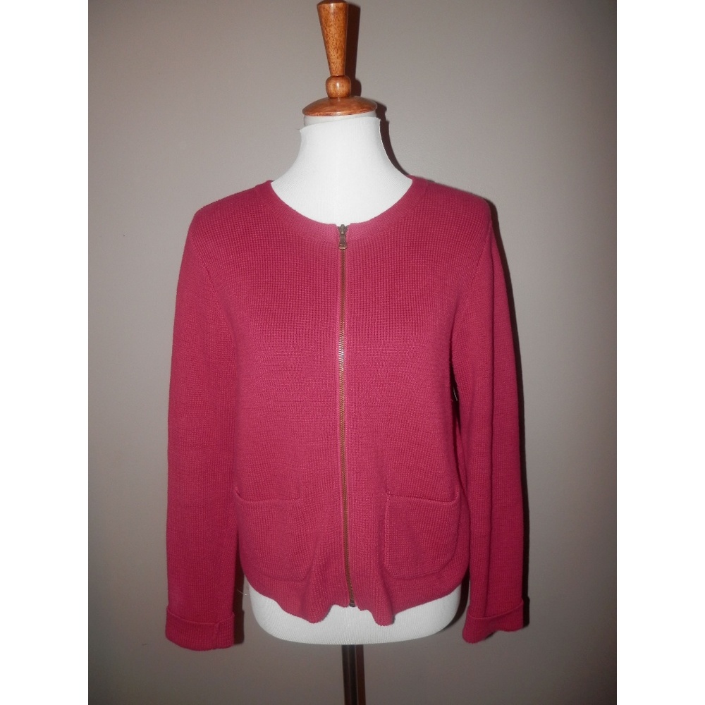 ANN TAYLOR LOFT Sweater M Solid Red Cardigan Zip